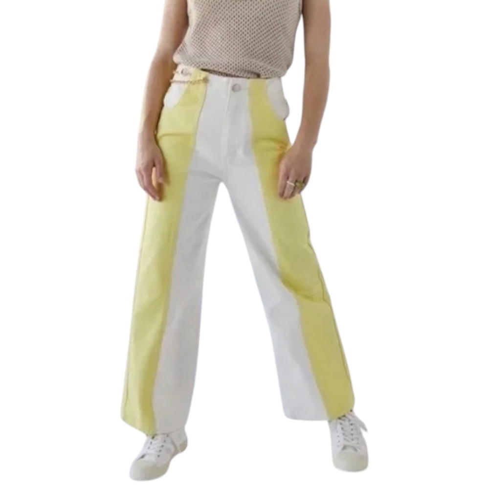 BDG URBAN OUTFITTERS Colorblock Wide Leg Jeans 25 Yellow White Y2K High Waist - Picture 4 of 15